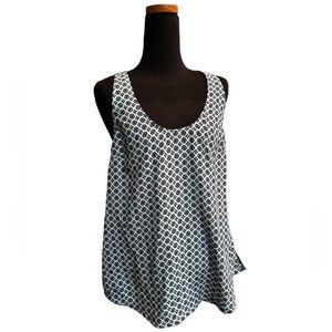 SILK JOIE Drew D Printed Porcelain Peacock Blue Medallion Tank Small Luxury EUC